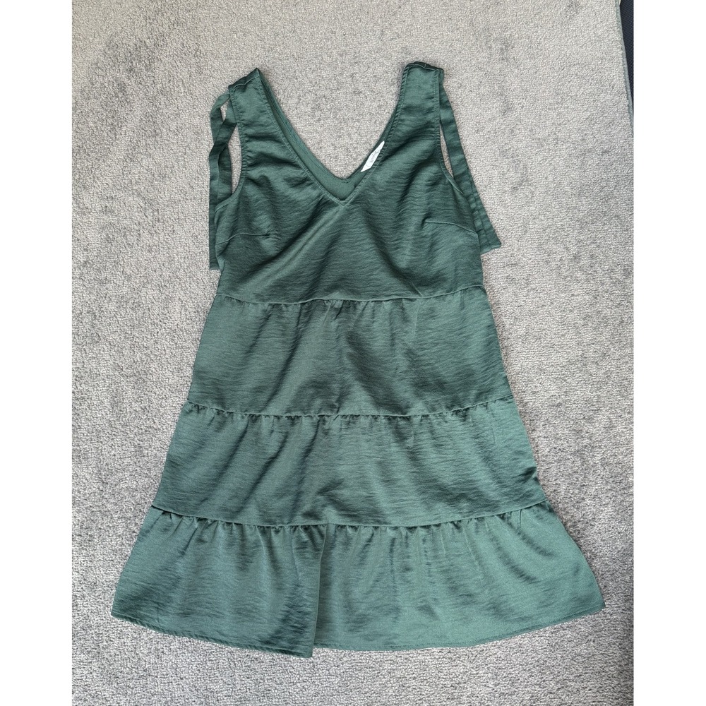 Speechless Dark Green Tiered V-Neck Mini Dress Sleeveless Tie Straps JA43811W607